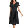 thumbnail image 1 of Femmes Été Élégantes Robes Manches Courtes Dentelle Casual Floral V-Cou Robe Robes de Retour, 1 of 7