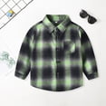 thumbnail image 2 of TOWED22 Boys Flannel Plaid Shirt Casual Button Down Shirts Long Sleeve Jacket Lapel Shacket Coat Tops Casual Outwear,Light Green,12-18 M, 2 of 5