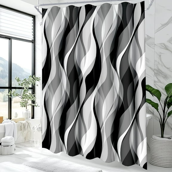 White and Grey Shower Curtain for Bathroom White and Black Shower Curtain Fabric Modern Abstract Striped Minimalist Bath Curtains Waterproof Shower Curtains Set