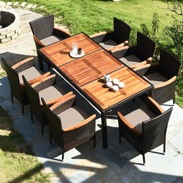 Fesjoy Ensemble de patio Mobilier de jardin extérieur 8 places avec table  en bois Table de patio cuisine Chaise en rotin Ensemble - Cdiscount Jardin
