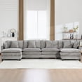 thumbnail image 3 of 146.5” Gray Modular Sofa, 4 Seater U Shaped Chenille Sectional for Living Room, Cloud Couch with Ottoman, Sofá moderno, 3 of 10