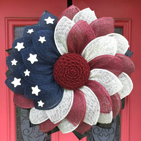 WANYR room decorIndependence Day Wreath Patriot Wreath American Flag Red White Blue Star Decoration Wreath Door Hangingoutdoor furniture
