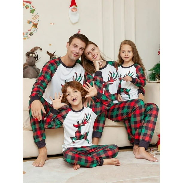 Conjunto de pijama con estampado navideño para padres e hijos, Top de manga larga con cuello redondo, pantalones con cintura elástica, ropa de dormir, novedad de 2023