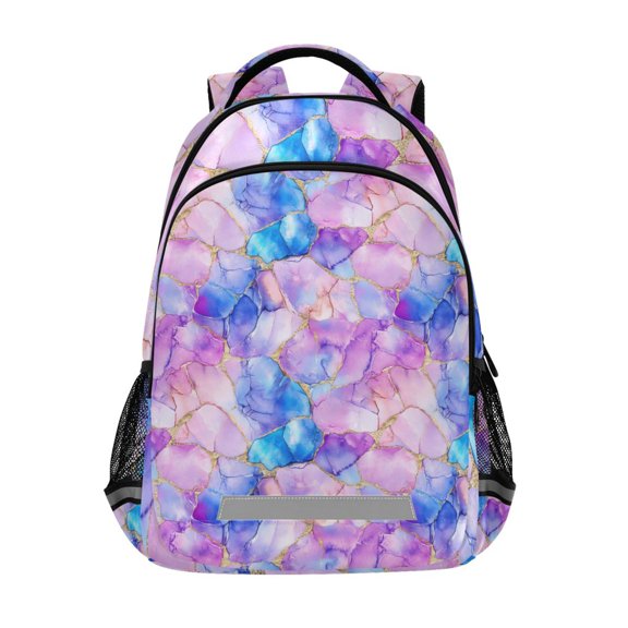 FORMRS Kids School Backpack Elementary Student Unisex Travel Bookbag with Reflective Stripes, Pastel Pink Marble Pattern