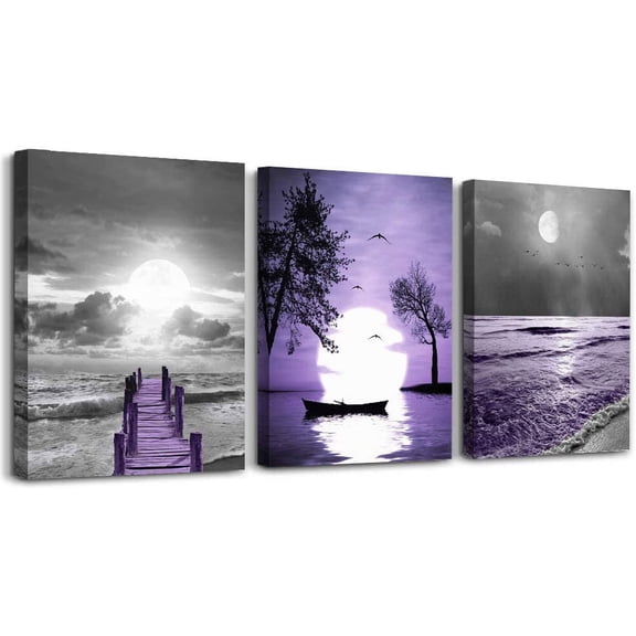 wall decorations for living room 3 Piece framed canvas wall art bathroom artwork for wall painting office bedroom wall decor Black and white ocean purple Landscape modern family Posters home decor