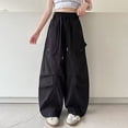 thumbnail image 2 of LYHaoo Cargo Pants For Girls Casual High Waisted Loose Fit Pockets Kid Cargo Casual Streetwear Pants For Kids Girls Hiking Cargo Pants(Black), 2 of 7