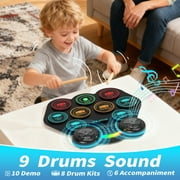 Burufy Electronic Drum Set for Kids Adults,9 Pads Portable Electronic Drum Pad Built-in Dual Bluetooth Speaker with Headset Jack/ Drumsticks/ Foot Pedals, Christmas Birthday Gift