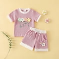 thumbnail image 2 of Paguaki Baby Girl Clothes Floral Short Sleeve T-Shirt Top + Waist Pocketed Summer Short Sets 4-7T Girl 2-Piece Outfits Suit, 2 of 9