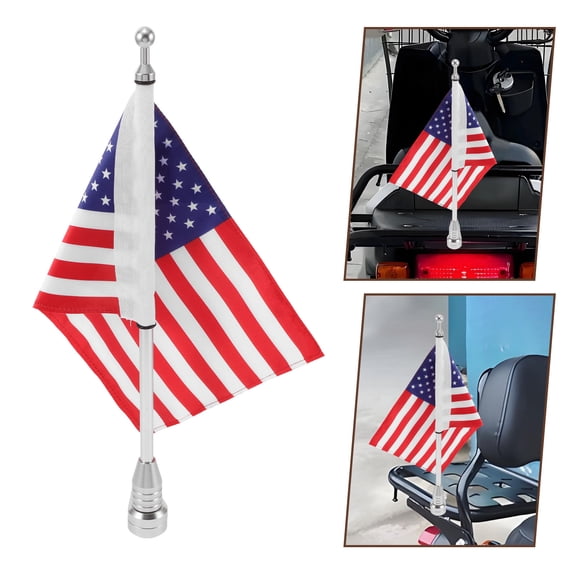 UPOUART 1Set Motorcycle Flagpole Mount Metal Silver Flag Decoration Outdoor Riding