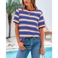 thumbnail image 2 of BTFBM Summer Tops for Women Crewneck Short Sleeve Striped T Shirts Casual Spring Clothes Color Block Basic Tee Blouses, 2 of 7
