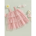 thumbnail image 3 of Bagilaanoe Toddler Baby Girl Summer Dress Sleeveless A-line Princess Dresses Headband 3M 6M 12M 18M 24M 3T 4T Kids Casual Mesh Tulle Sundress, 3 of 8