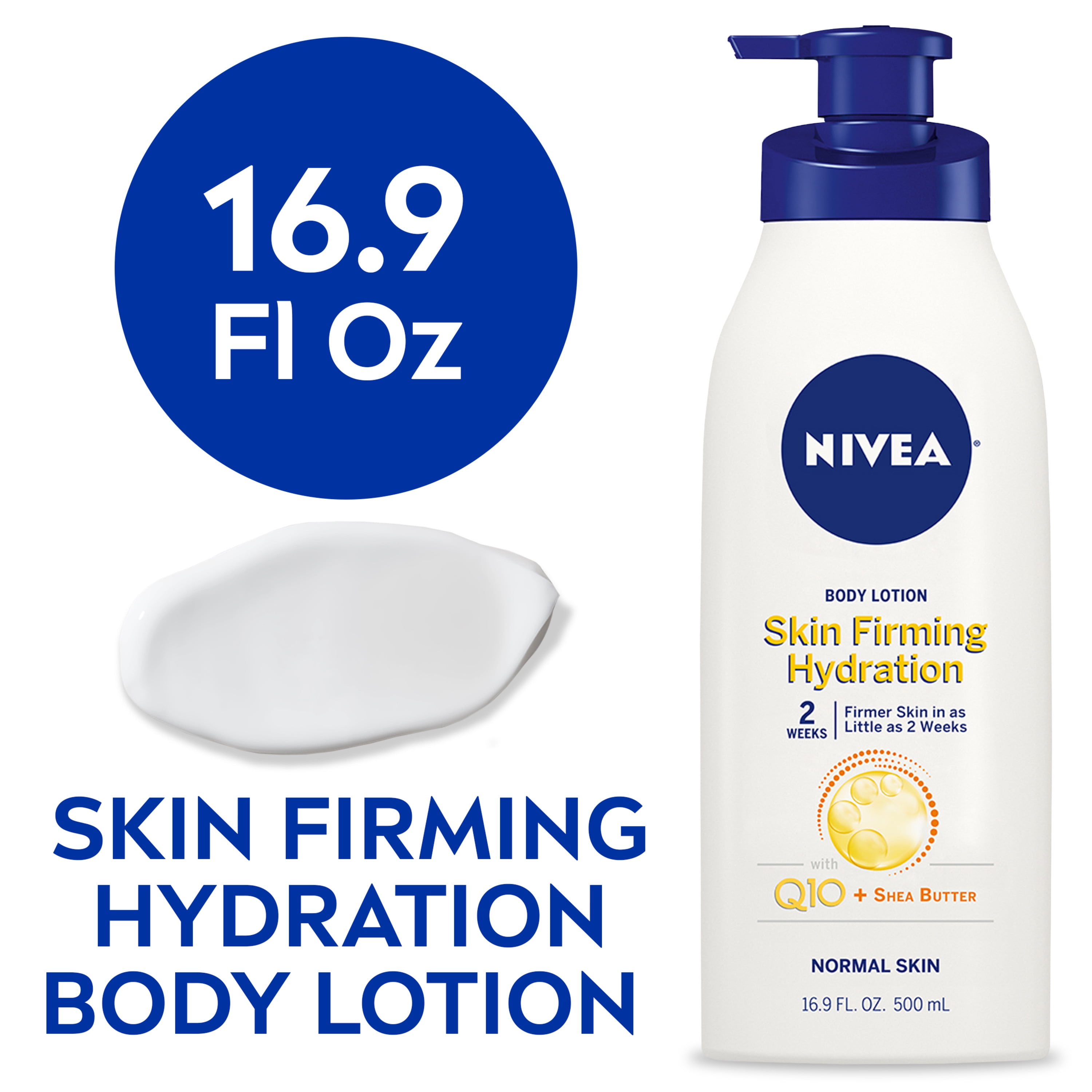 NIVEA Skin Firming Hydration Body Lotion with Q10 and Shea Butter, 16.9 Fl Oz Pump Bottle