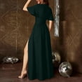 thumbnail image 4 of CIENVNSTG Women High Waist Crossover V Neck Dresses Summer Side Split Hem Dress Solid Color Short Sleeve Gown Female Commuter Casual Frock Party Dresses Green M, 4 of 4