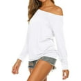 thumbnail image 2 of Women'S Long Sleeve Boat Neck Off Shoulder Blouse Tops White XL, 2 of 5