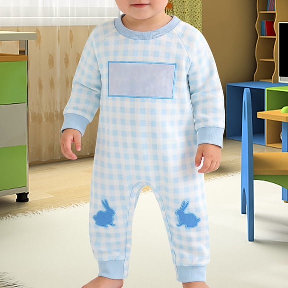 UACY Infant Baby Boy Easter Day Jumpsuit Clothes Cute Plaid Long Sleeve Romper Bodysuit Soft Sleepsuits Pants (Blue, 6-12M)
