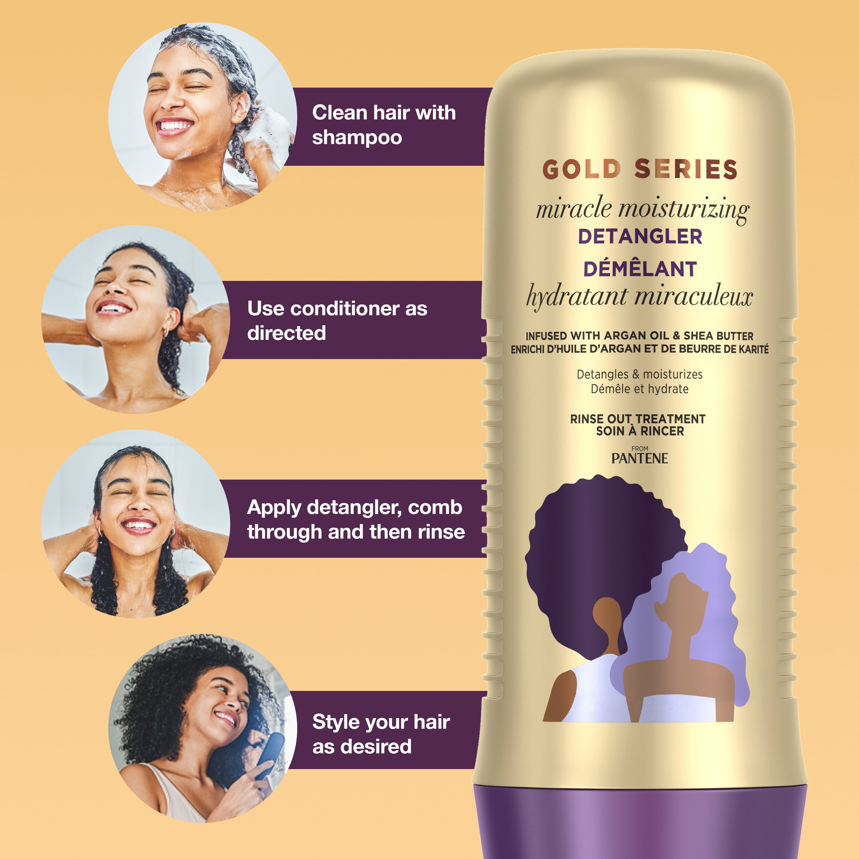 (2 pack) Pantene Gold Series Miracle Detangler with Argon Oil, 12.8 fl oz