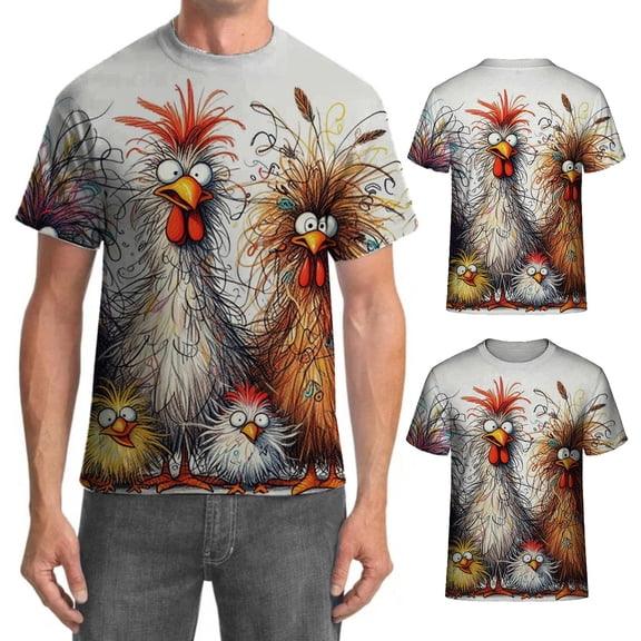 TrendOFT Shirts for Men Graphic Tees Fashion Trend Fried Chicken Graphic Printed Short Sleeve Crew Neck Oversized Breathable Daily Casual Outdoor Tops Men's T-Shirts Light Gray L