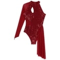 thumbnail image 6 of inhzoy Womens Sparkly Figure Ice Skating Dress One Shoulder Leotard Lyrical Dance Performance Dress Burgundy S, 6 of 8