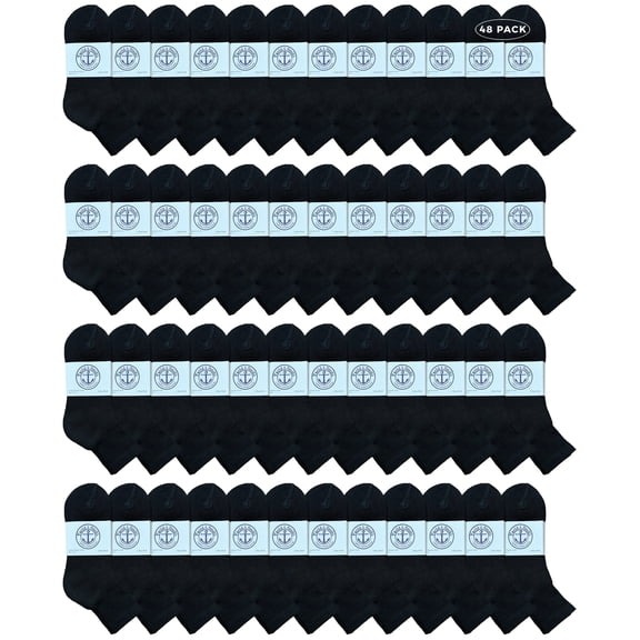 Yacht & Smith Wholesale Bulk Womens Mid Ankle Socks, Cotton Sport Athletic Socks - 9-11 - Black - 48 Packs
