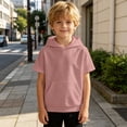 thumbnail image 2 of Bysome Boys Hoodies Solid Color Short Sleeve Hooded Tops Autumn Comfortable Boys Sweatshirts Size 5-6 Years Pink, 2 of 5