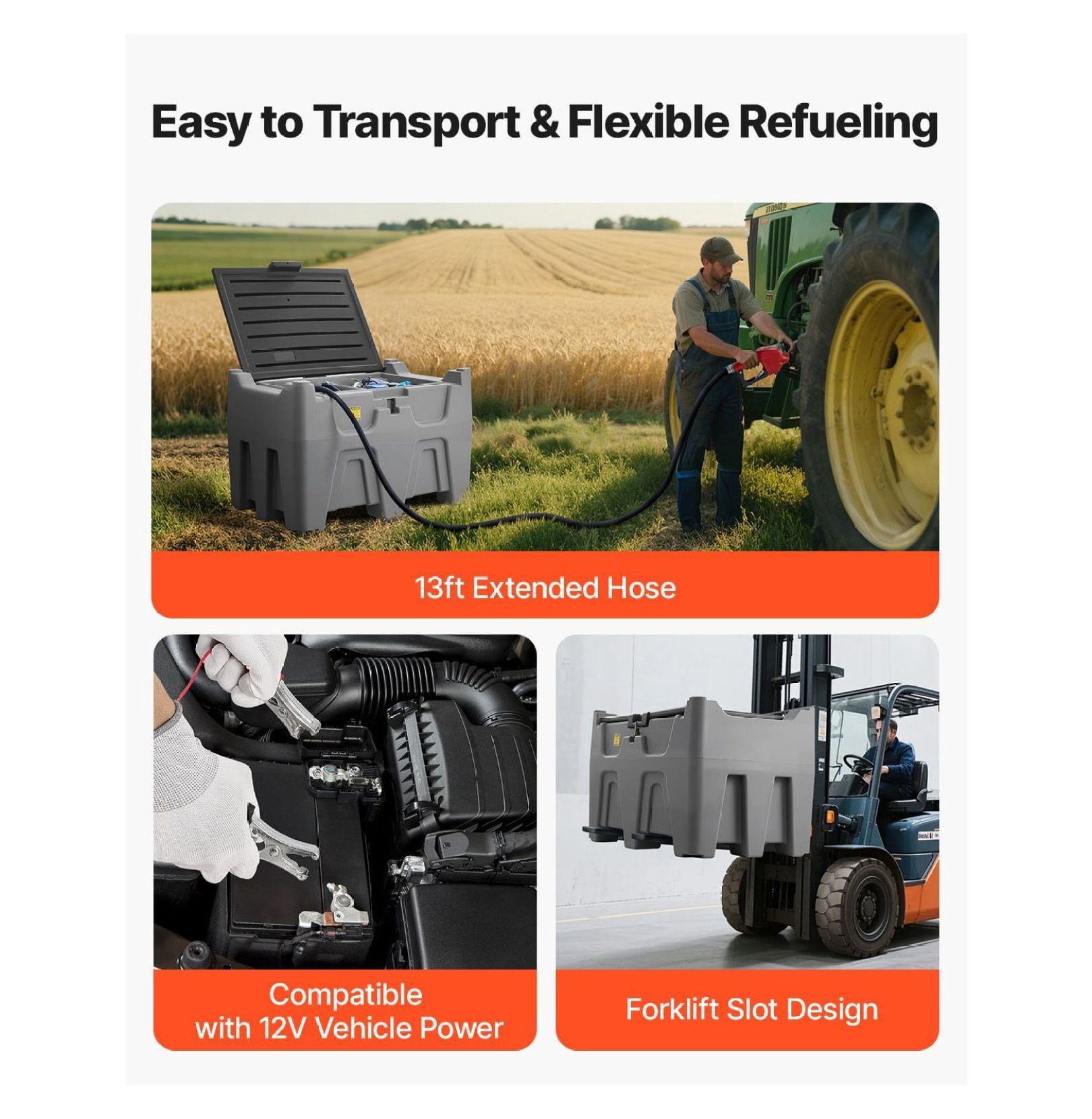 Portable Diesel Tank, 106 Gal Diesel & 8 Gal DEF, Fuel Transfer Tank with Pump, 10 GPM Flow Rate, Leakproof Gas Tank for Transportation