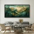thumbnail image 2 of Large Framed Canvas Print Watercolor Misty Mountains - Green Forest LandscapeWall Art Decorative Ready to Hang Painting for Living room Bedroom 60x30 inches Black Frame, 2 of 9