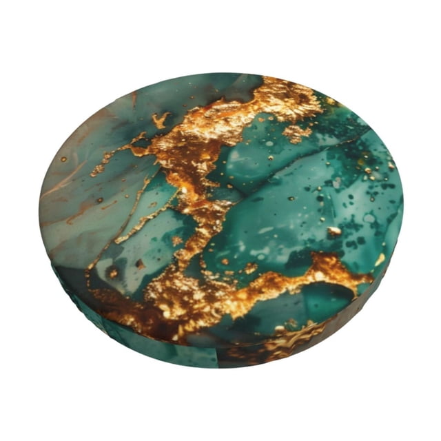 Disketp Emerald Color Gold Marble Funda Redonda para Taburete, Funda de Cojín para Silla de Bar Suave y Elástica-13 inch