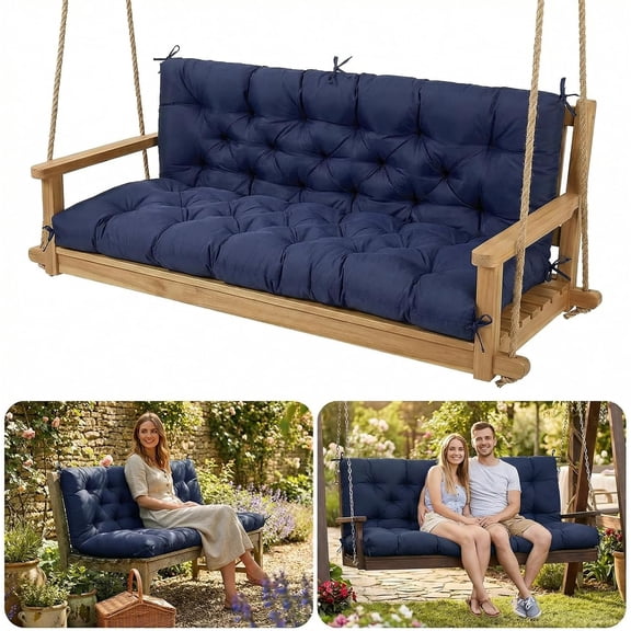 Porch Swing Cushions,Waterproof Swing Cushion for Outdoor Furniture,Thickened 2-3 Seater Replacement Patio Cushion with Ties & Backrest,Outdoor Bench Cushion for Backyard,Garden,60 x 40 x 4.7 Inches
