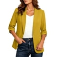 thumbnail image 4 of Sahpxhe Blazers for Women Shawl Collar Ruched 3/4 Sleeve One Button Casual Blazer Dressy Work Business Suit Jacket Yellow S, 4 of 8