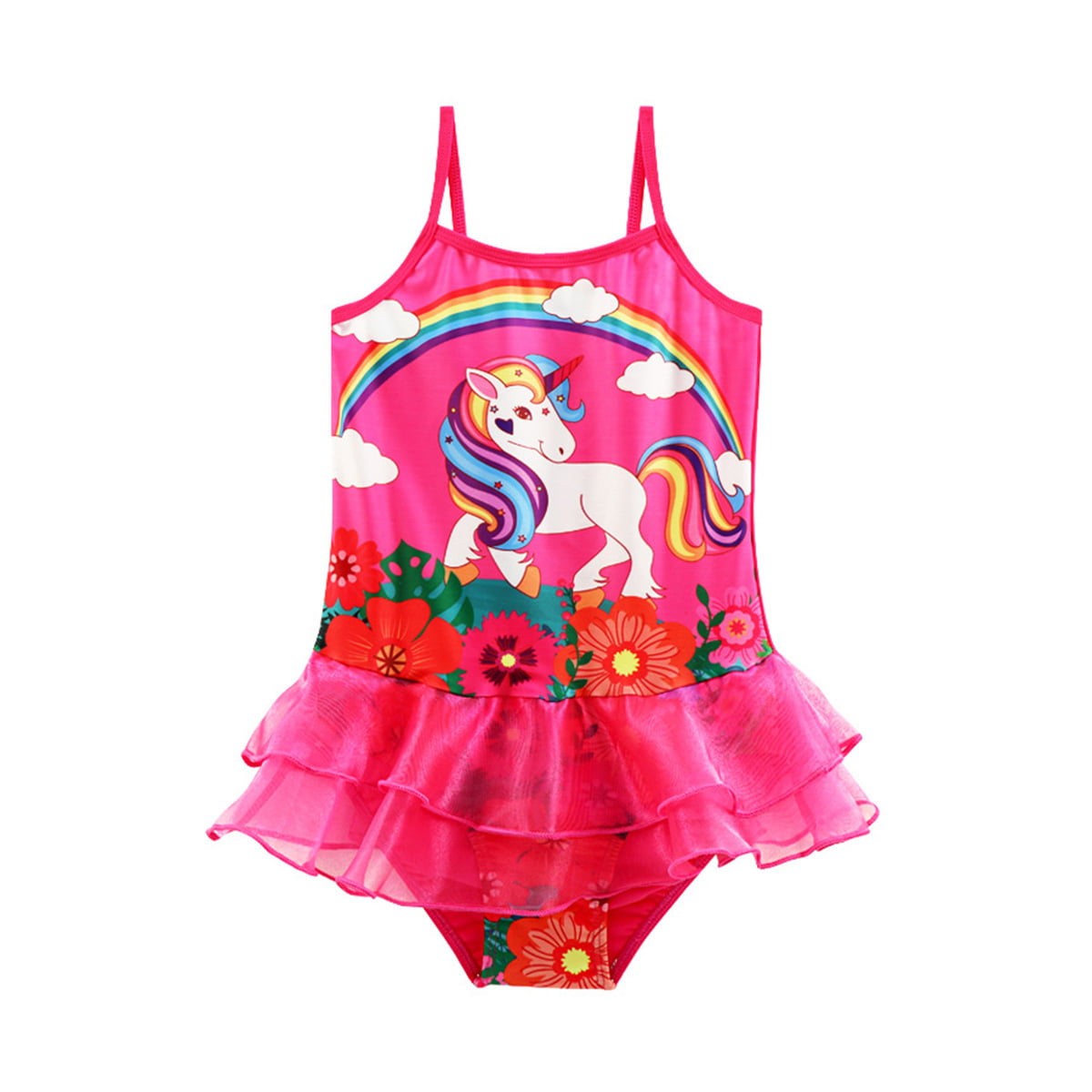 Newborn Infant Baby Girls Cute Unicorn Swimsuit Rainbow Bathing Suit Sleeveless Floral Bikini Swimsuit One Piece Clothes