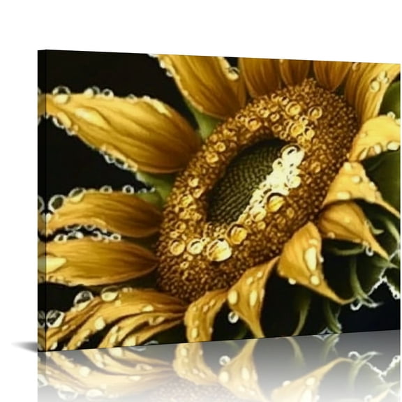 FCXZI Bathroom Wall Art Décor Black and Gold Leaf Art Prints Sunflower Canvas Wall Art Paintings Flower Wall Pictures for living room Hallway Décor office Bedroom Decorations Canvas painting 16x12in