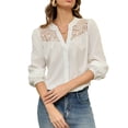 thumbnail image 3 of TaTaai Ladies Casual French Style Solid Color Stand Collar Long Sleeve Top V Neck Blouse Shirt Elegant Fashion Top for Daily Office Street Wear Soft Breathable Comfortable Shirt Gift, 3 of 9