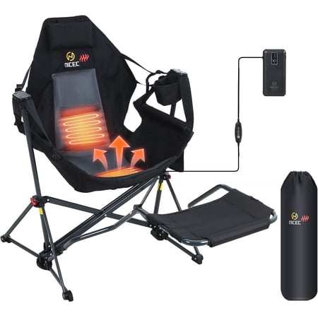 Nice C Hammock Camping Chair, Camping Chair Rocker, Swinging Chair, High Back with Stand, Cup Holder, Side Pocket, Heavy Duty (1, Heat Black W/Footrest)