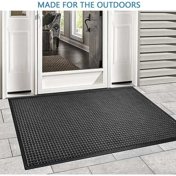 Front Door Mat, Welcome Doormat for Outdoor & Indoor Use, Non-Slip Rubber, Absorbent, Low-Profile, Easy-Clean Rug for Entryway (30"x17.5", Grey)