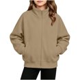 thumbnail image 5 of luawuai Girls Full Zip Sweatshirt Jacket with Pockets, Khaki, Size 11-12 Years, 5 of 6