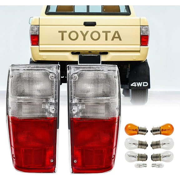 USR 84-88 4Runner Tail Lights - Rear Replacement Taillight Lamp Set (Left   Right) Compatible with 1984-1988 Toyota Pickup Truck 2WD/4WD & 84-89 4 Runner (Red / Clear Lens, 6 Bulbs, Wiring Included)