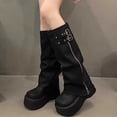 thumbnail image 2 of Women’s Mid Calf Platform Boots Classic Round Toe Side Zipper Chunky Height Increasing Sole Comfort Footwear for Daily Casual Wear Black 5.5(36), 2 of 7
