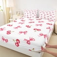 thumbnail image 3 of Manfei Lovely Bowtie Twin Sheet Sets,Girl Bow Knot Twin Fitted Sheet,Pink Cherry Flat Sheet For Girls,Microfiber Bedroom Decor,3-Piece, 3 of 7