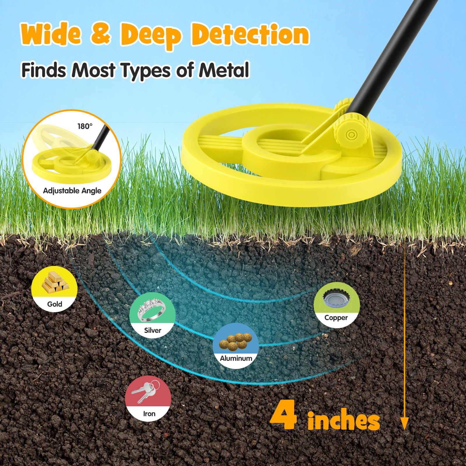Topbuy Detector for Kids Waterproof Kids Metal Detector w/LCD Display High Accuracy Adjustable(25"-33") Search Coil
