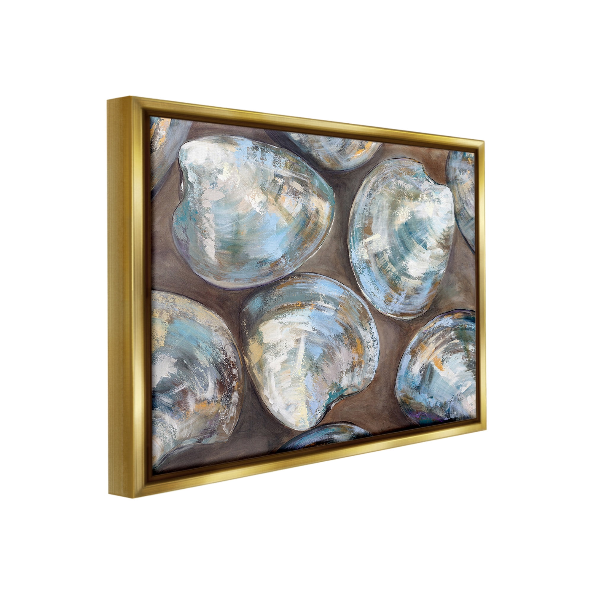 Stupell Industries Clam Shell Pattern Animals & Insects Painting Gold Floater Framed Canvas Art Print Wall Art, 31 x 25