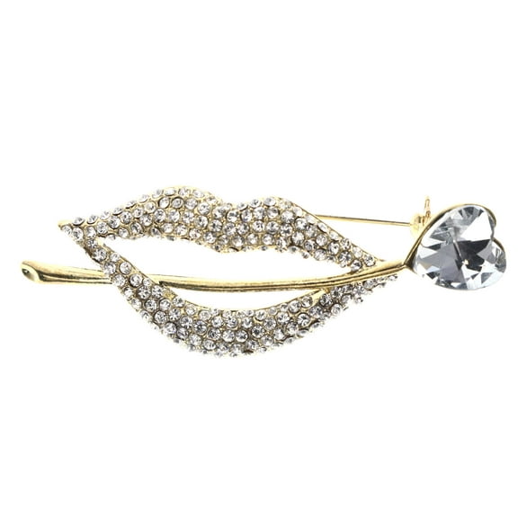 Mi Amore Lips Heart Rose Brooch-Pin Gold-Tone & Silver-Tone