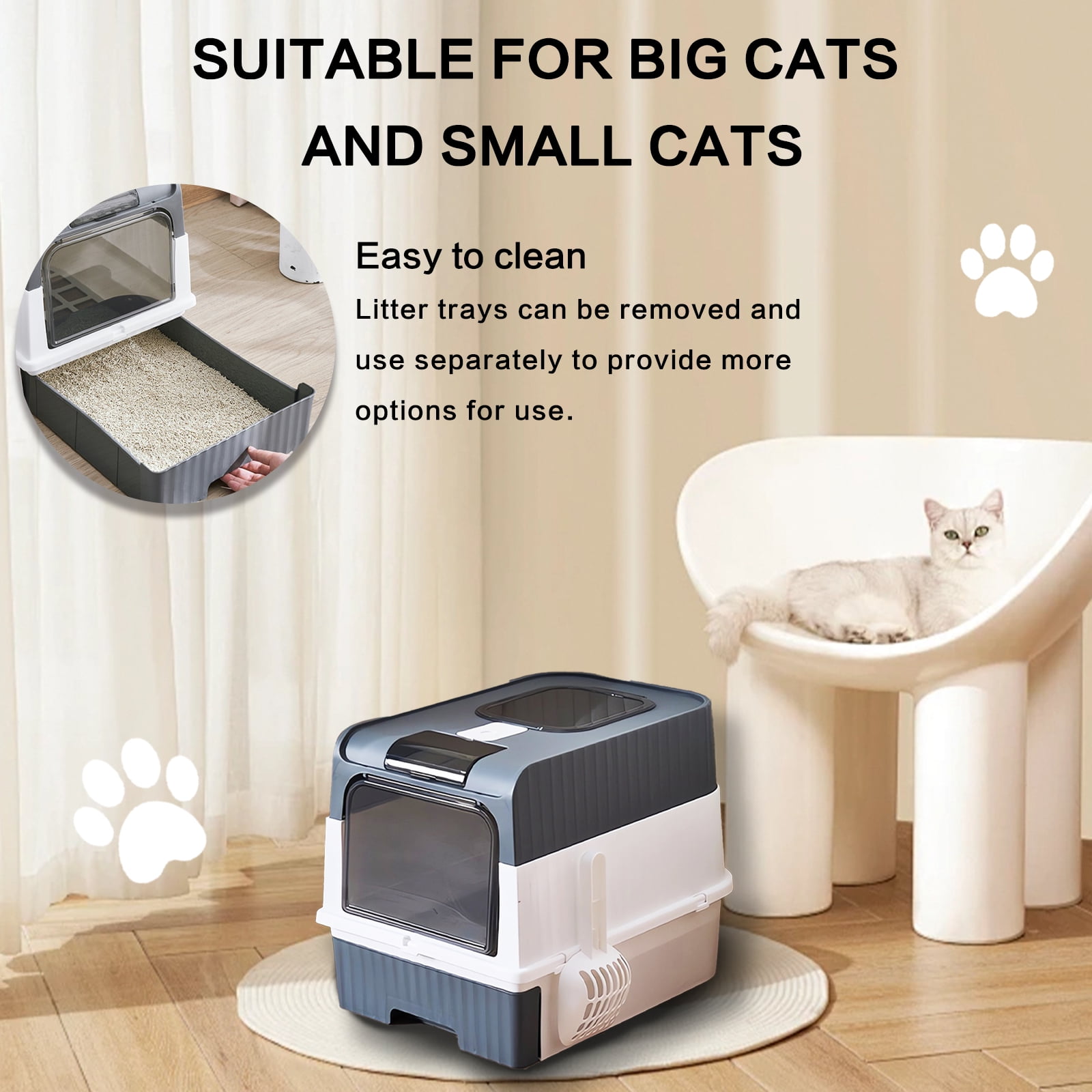 Collapsible Portable Cat Litter Box - 2-in-1 Enclosed/Semi-Enclosed, Up to 15 lbs Cats