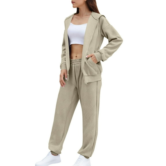 MaFYtyTPR Sweatsuit for Women Two Piece Women Fashionable Solid Color Zippered Cardigan Sweatshirts Casual Straight Leg Pants Set
