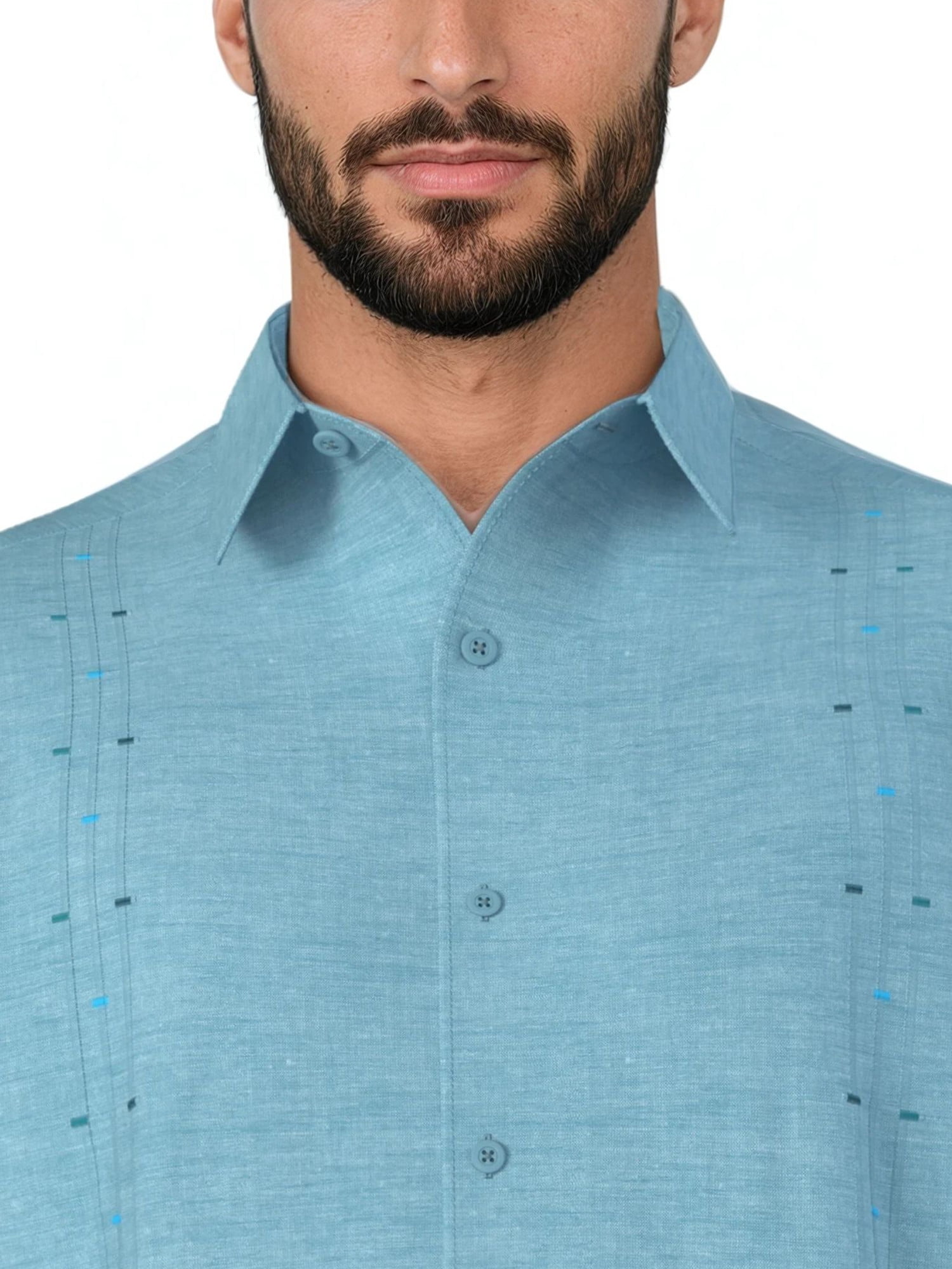 Havanera Men's and Big Men's Tucks and Embroidered Panels Short Sleeve Cotton Linen Button-Down Shirt with Pockets, Sizes S-5XL