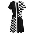 thumbnail image 4 of Stylish Black And White Check And Stripes Dress Summer Street Style Dresses Female Short Sleeve Printed Sundress, 4 of 7