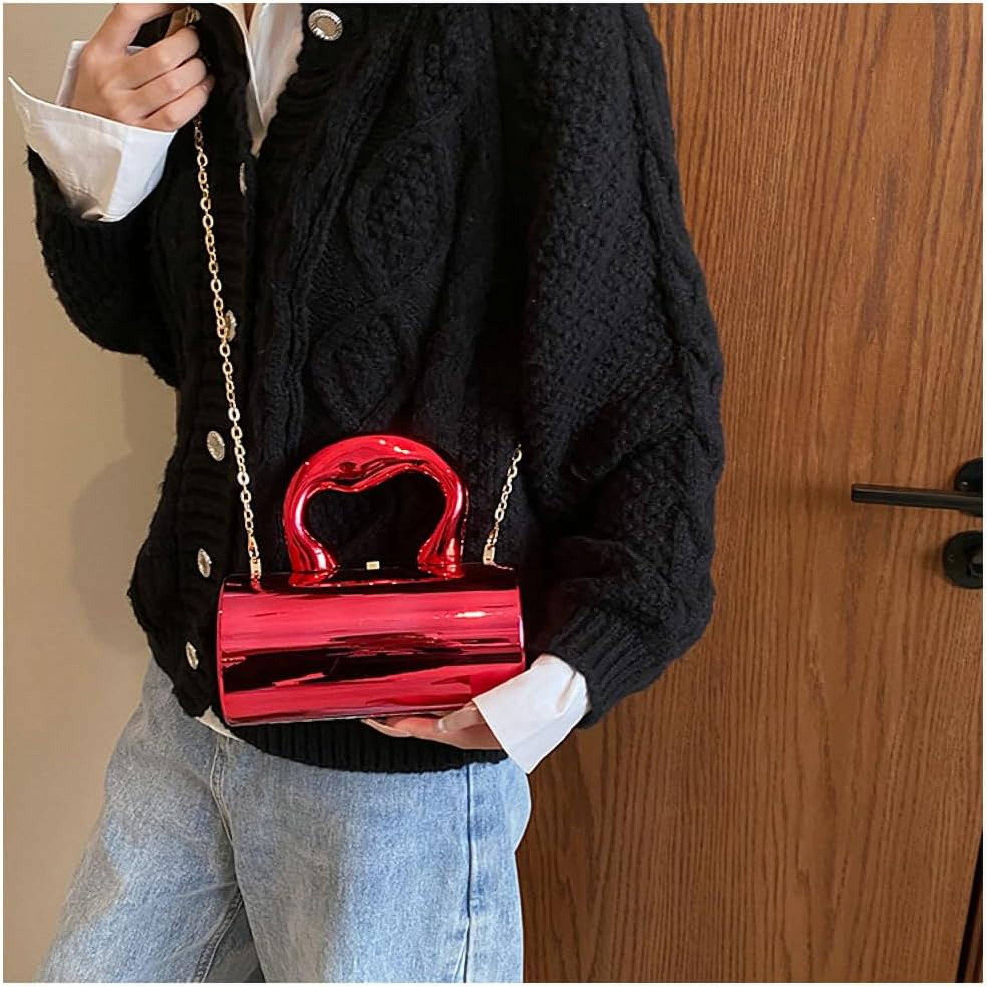 HLSOHJP Acrylic Evening Clutch Women Chic Metal Purses Shiny Barrel-Shaped Handbag Crossbody Bag for Wedding Parties