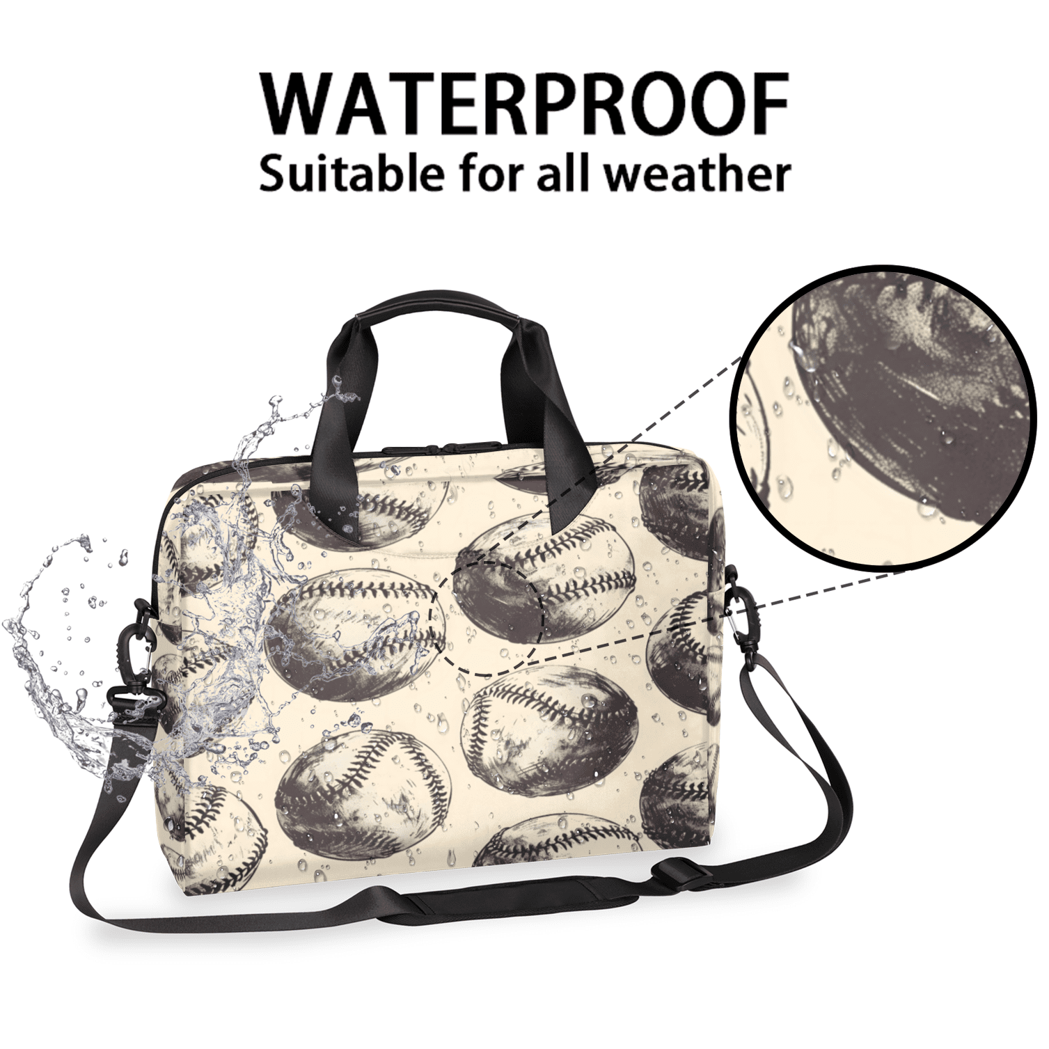 Herdesigns Retro Baseball Laptop Bag for Women Men, Computer Case Briefcase Messenger Bags, 15-15.6 inch Laptop Sleeve Shoulder Bag