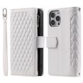 thumbnail image 2 of SaniMore for iPhone 14 Pro Max (6.7" 2022) Wallet Case, Wrist/Crossbody Lanyard, 3D Lattice PU Leather Flip Kickstand Zipper Purse & Card Slots Magnetic Clasp Shockproof TPU Shell Anti-drop - White, 2 of 9