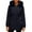 Dark Blue, variant on Women's Mid-length Solid Color Cotton Coat with Removable Hood Fur Collar, Beige, Size L