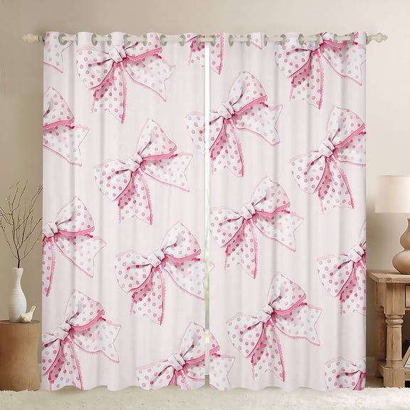 Castle Fairy Cartoon Bow Tie Curtains Pack Of 2 (42X84 Each) for Girls Teens Kids,Polka Dots Curtains Blackout,Kawaii Bowknot Bedroom Curtains,Ultra Soft Home Decor